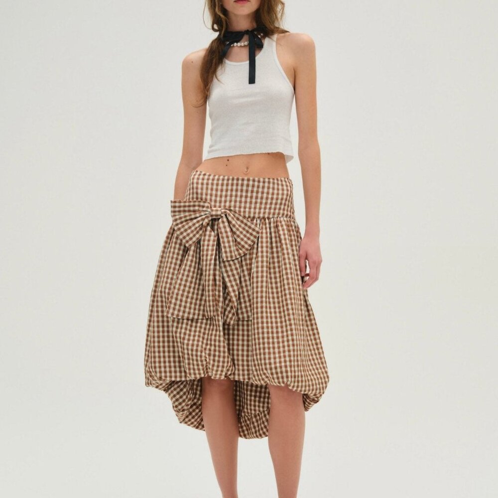 For Love And Lemons Brown Gingham Midi Skirt